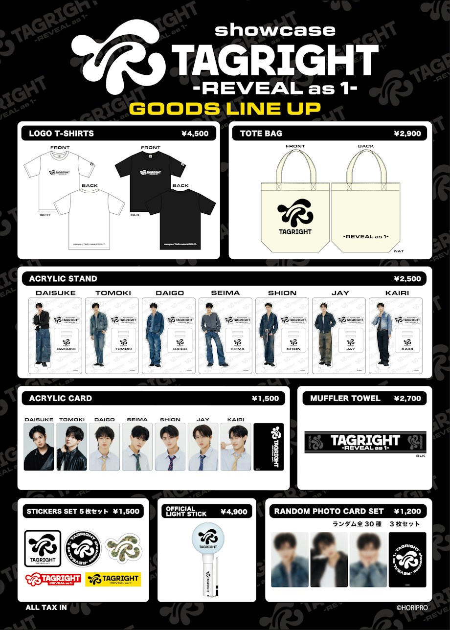 TAGRIGHT showcase -REVEAL as 1-」公式グッズ販売に関しまして